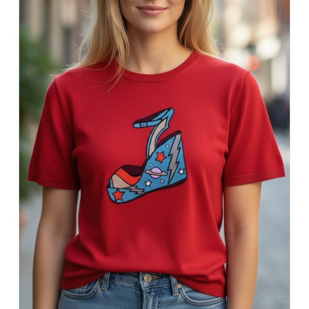 Replica Los Angeles Red Blue Metallic Cotton Knit Shoe Shirt Sleeve Sweater S